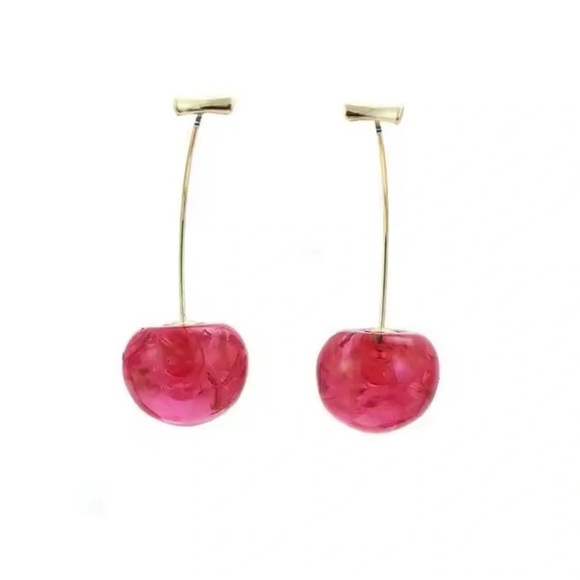 Anthropologie Pink Cherry Gold Drop Earrings - Picture 7 of 10